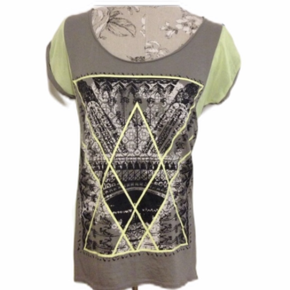 𝅺*rock & Republic Green/Gray Hi Lo Top XS